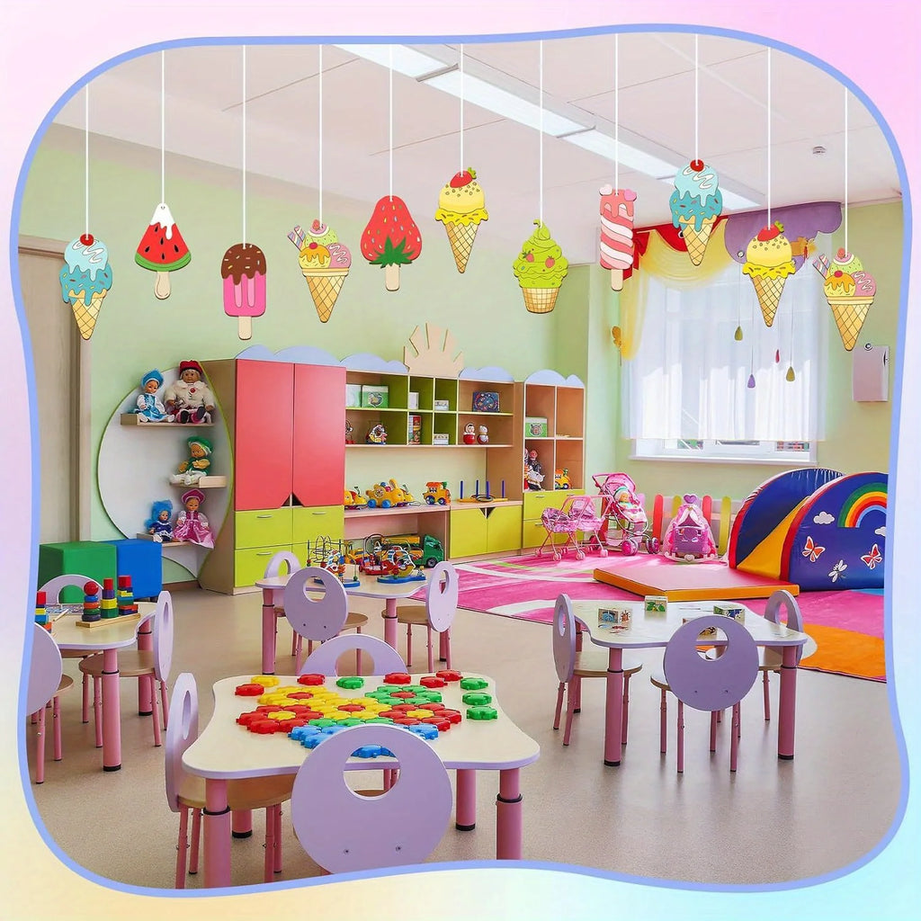 Wooden Ice Cream Ornaments DIY Craft Set | 8/16/24 Pcs for Kids DIY Wood Craft Kit QXL