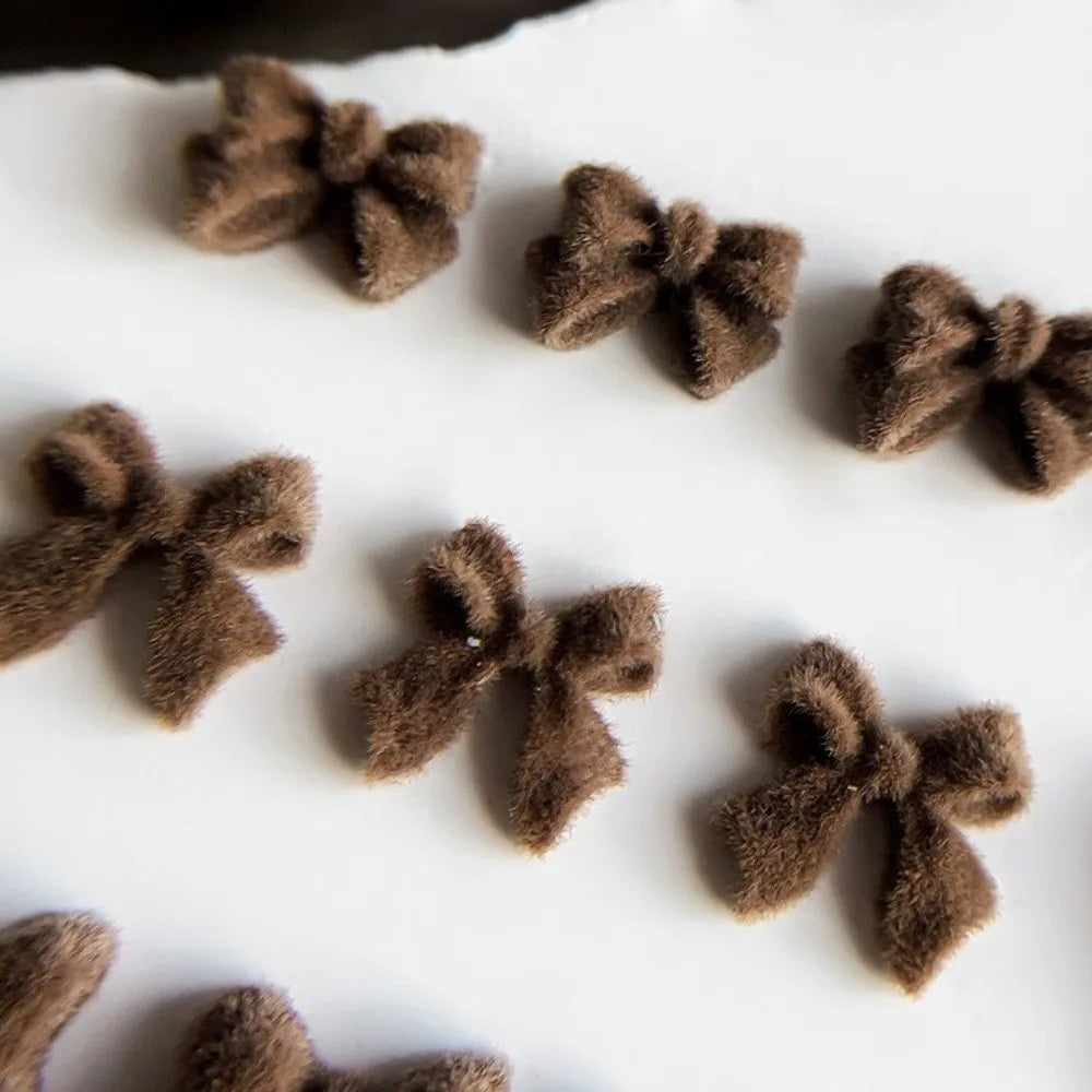 Velvet Bow & Resin Flower Nail Charms | 10-Pc DIY Set Nail Art Charms QXL