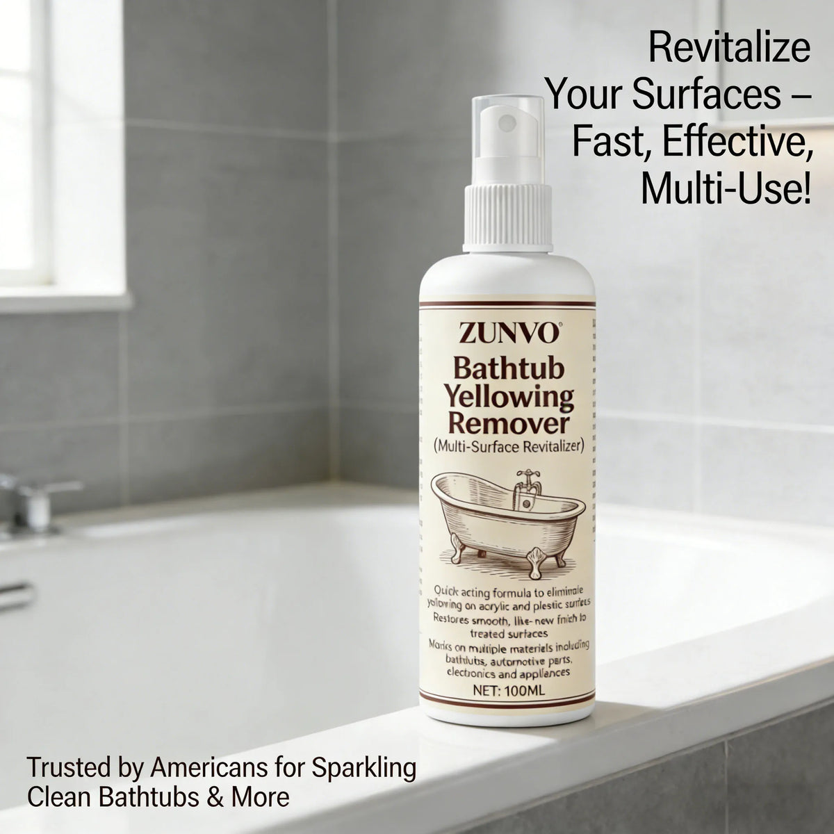 Bathtub Yellowing Remover Spray | Acrylic & Plastic Cleaner Bathroom Cleaning Spray QXL