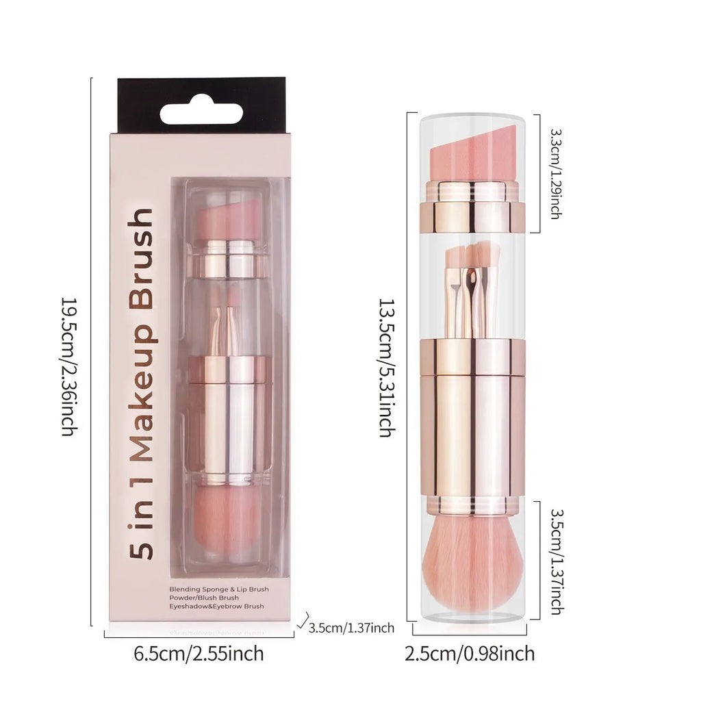 5-in-1 Detachable Travel Makeup Brush Set | Vegan Bristles Travel Makeup Brush Set QXL