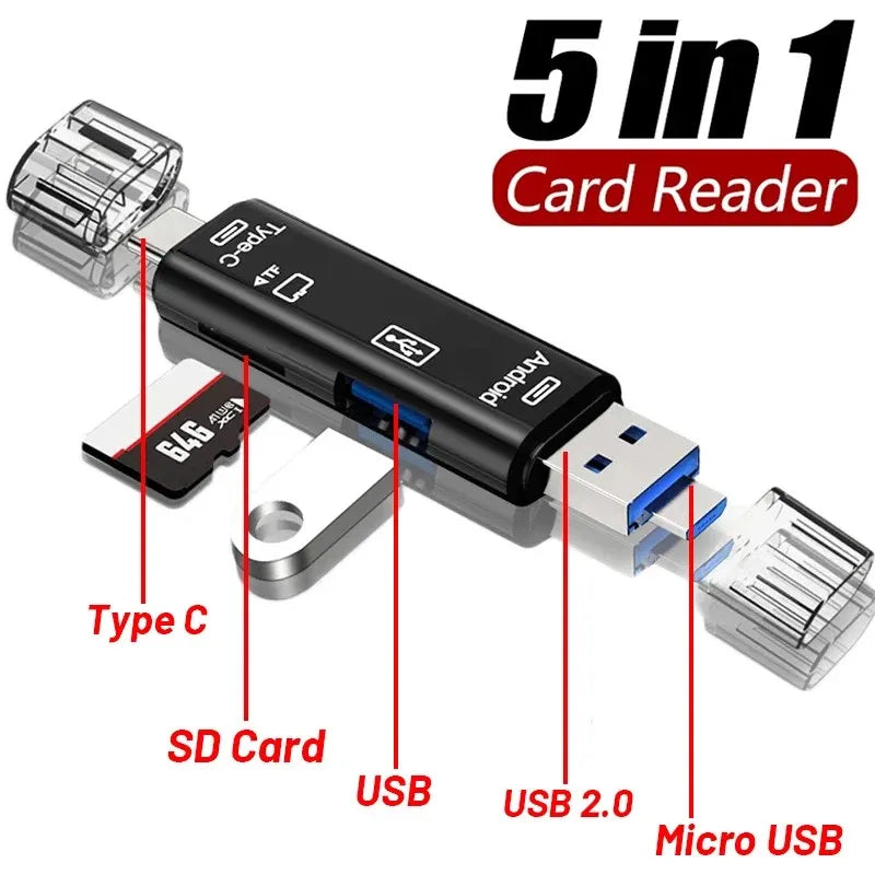 5-in-1 USB-C OTG Card Reader | SD, TF, Micro USB & Type-C USB Card Reader QXL
