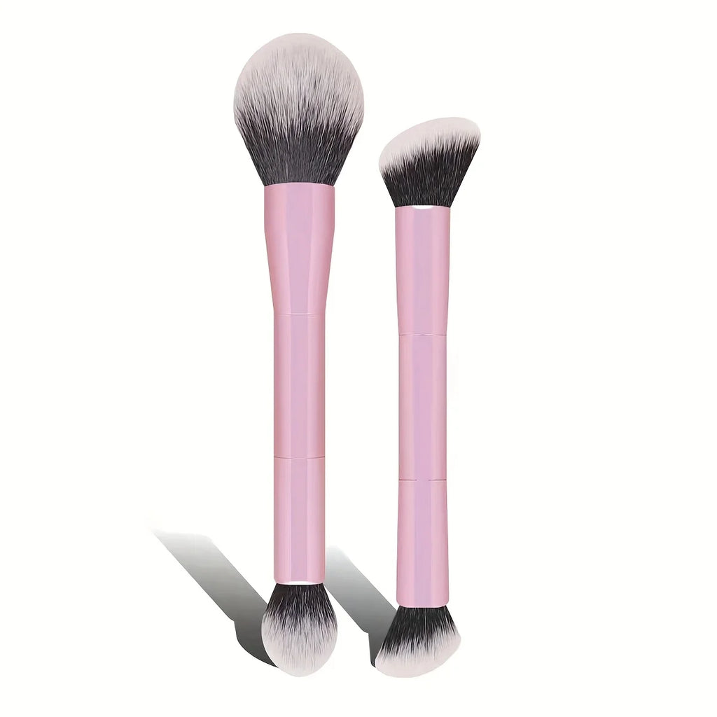 2-Pc Double-Ended Makeup Brush Set | Powder & Blush Makeup Brush Set QXL Pink