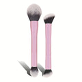 2-Pc Double-Ended Makeup Brush Set | Powder & Blush Makeup Brush Set QXL Pink