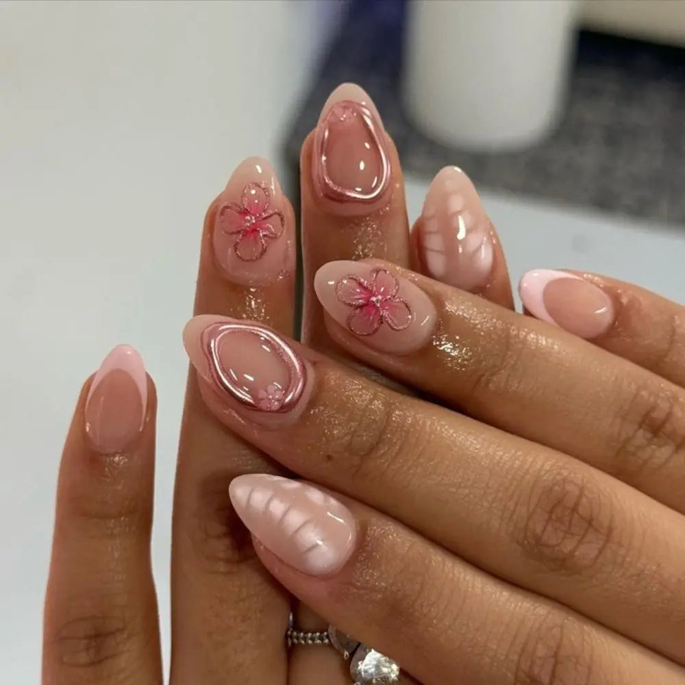 Aurora French Press-On Nails | Long Almond False Nails 24pc Press-On Nails QXL