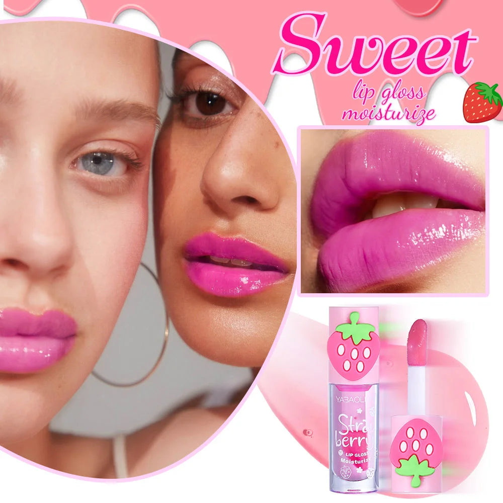 3D Strawberry Lip Gloss | Mirror Jelly Hydrating Lip Oil Lip Gloss QXL