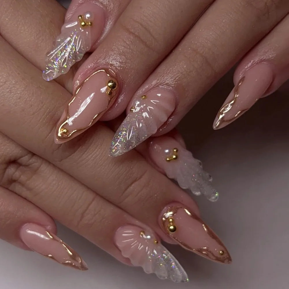 Aurora French Press-On Nails | Long Almond False Nails 24pc Press-On Nails QXL