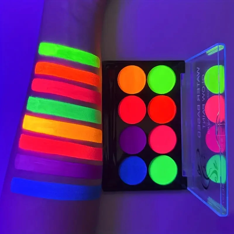 8-Color Neon Face & Body Paint Kit | UV Glow Cosplay Set Face & Body Paint QXL