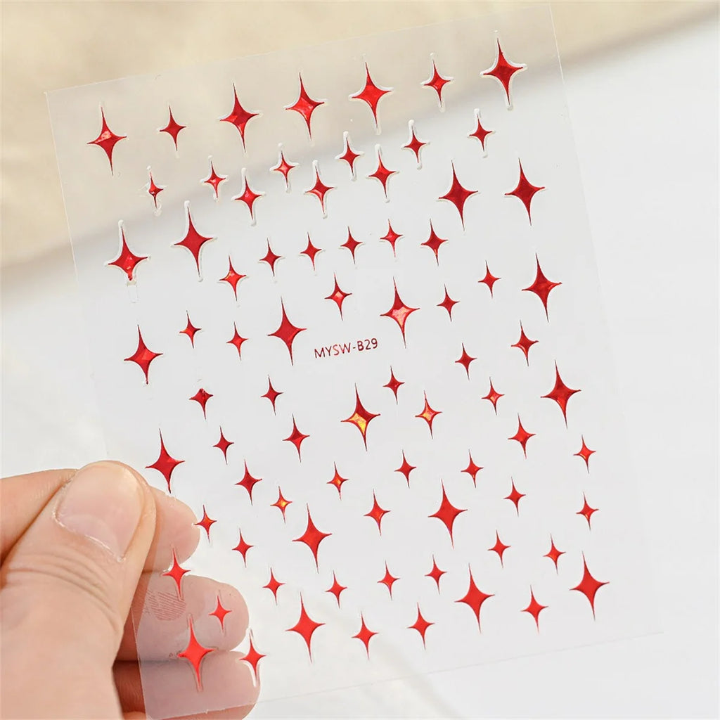 5-Pack 3D Holographic Star Nail Stickers – Gold & Silver Decals 3D Nail Art Stickers QXL