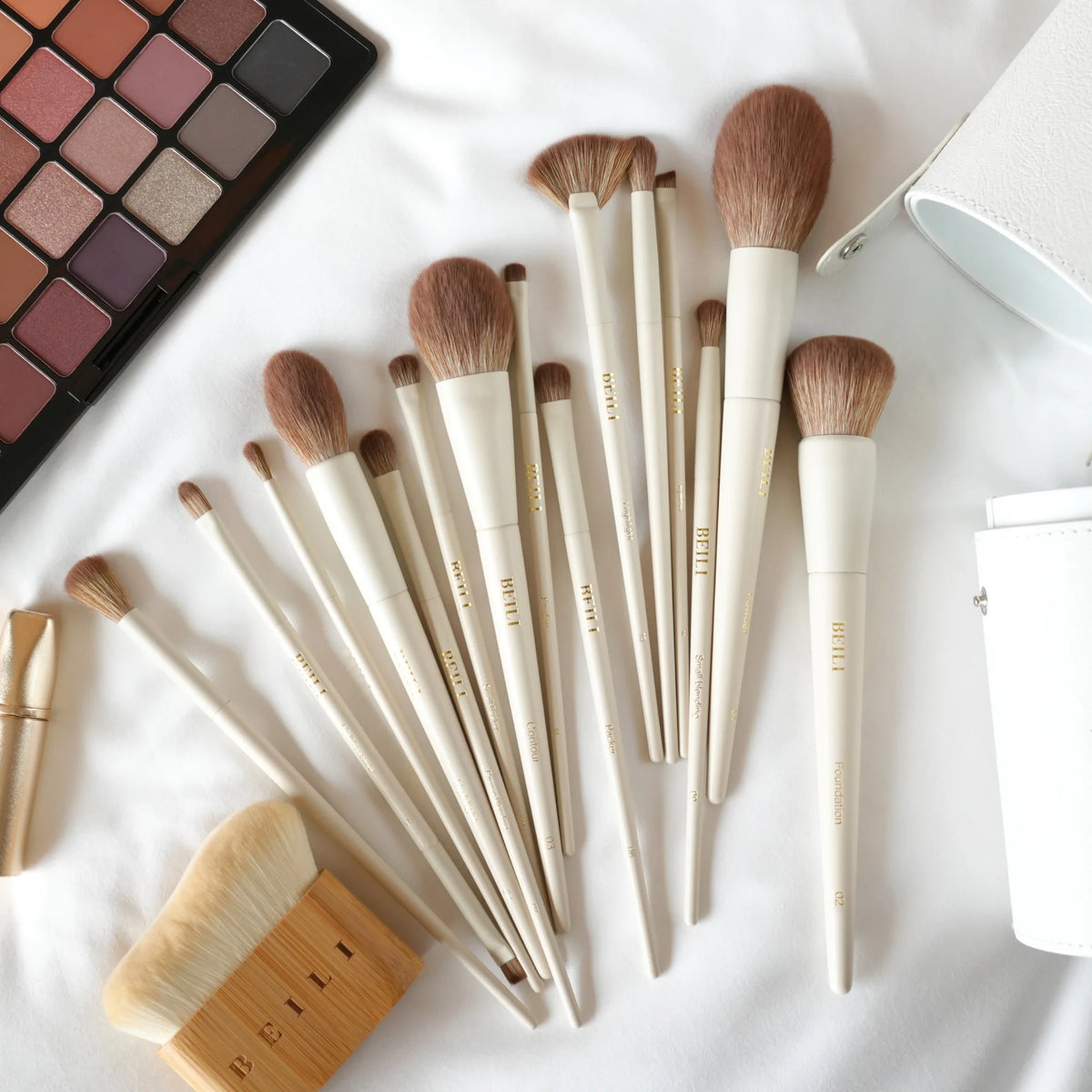BEILI 15-Pc Synthetic Makeup Brush Set | Vegan Foundation & Eye Makeup Brush Set QXL