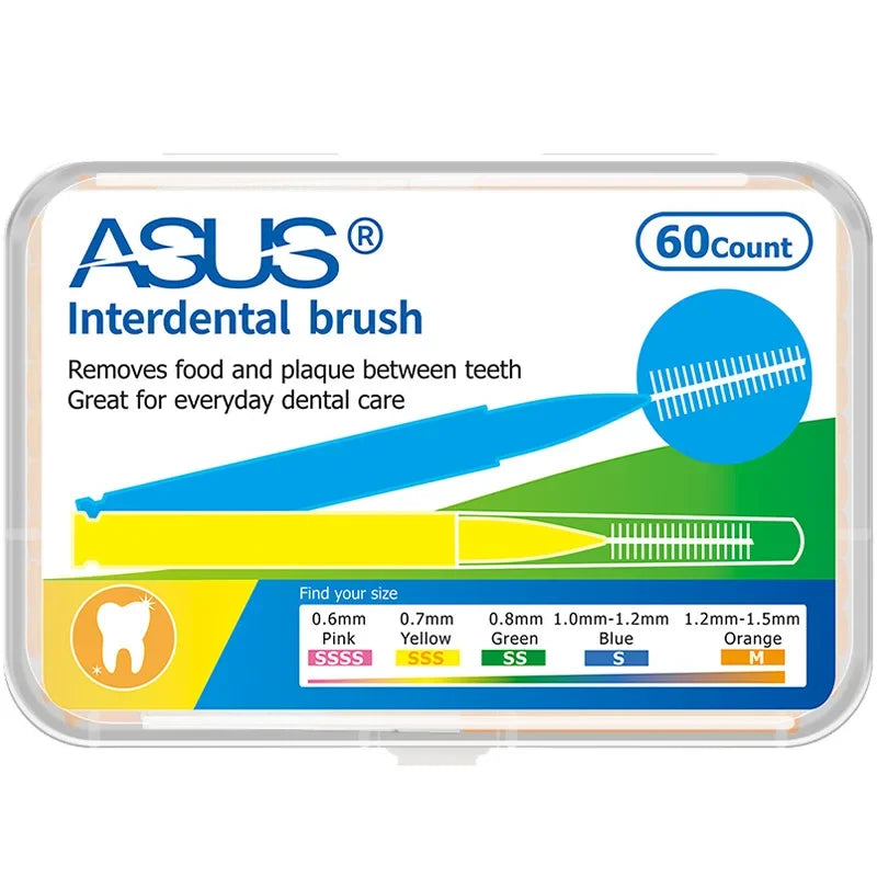 60-Pack Interdental Brushes 0.4–1.5mm | 6 Sizes Oral Care Interdental Brushes QXL