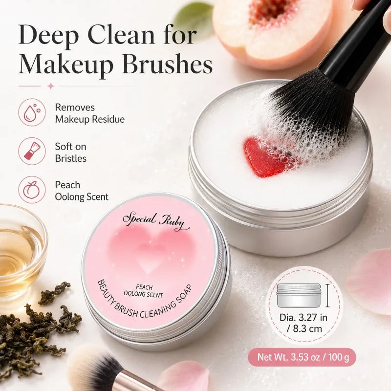 Makeup Brush Cleaning Soap Peach Oolong | 100g Aluminum Tin Brush Cleaning Soap QXL
