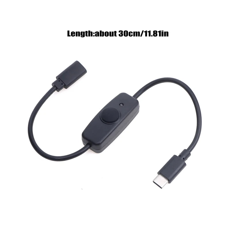 USB-C Extension Cable with ON/OFF Switch Button – 30cm USB Switch Cable QXL