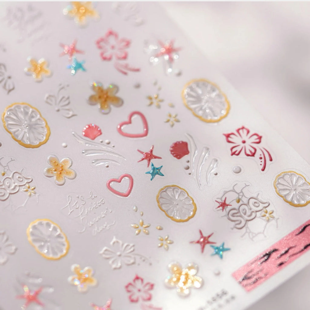 5D Beach Nail Stickers – Starfish Shell Coral Summer Designs Nail Art Stickers QXL