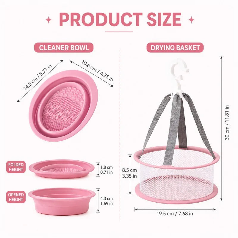 2-in-1 Silicone Makeup Brush Cleaner Bowl & Drying Basket Brush Cleaner Set QXL