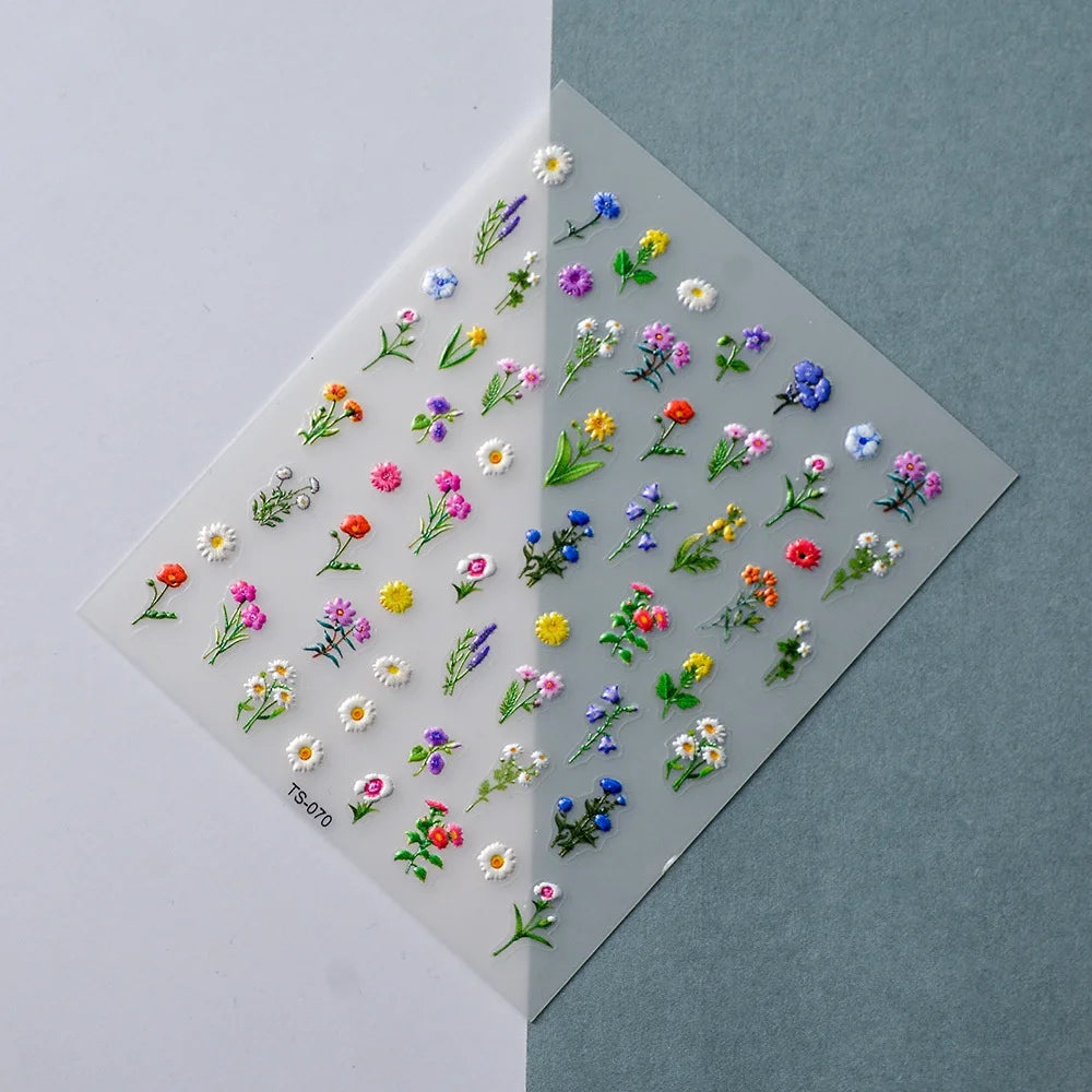5D Embossed Flower Nail Art Stickers | Spring Daisy Decals Nail Art Stickers QXL