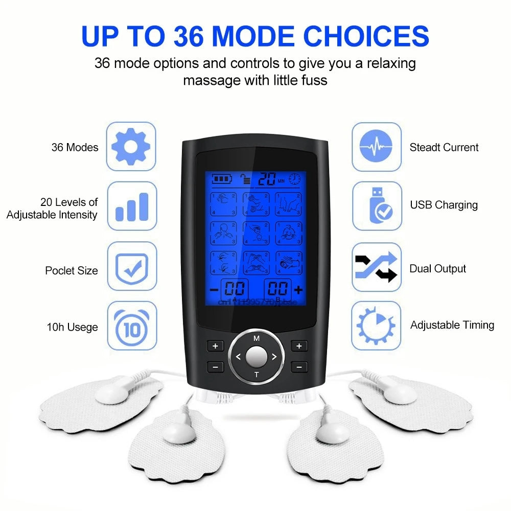 36-Mode TENS EMS Electric Body Massager | Dual Channel Electric Body Massager QXL