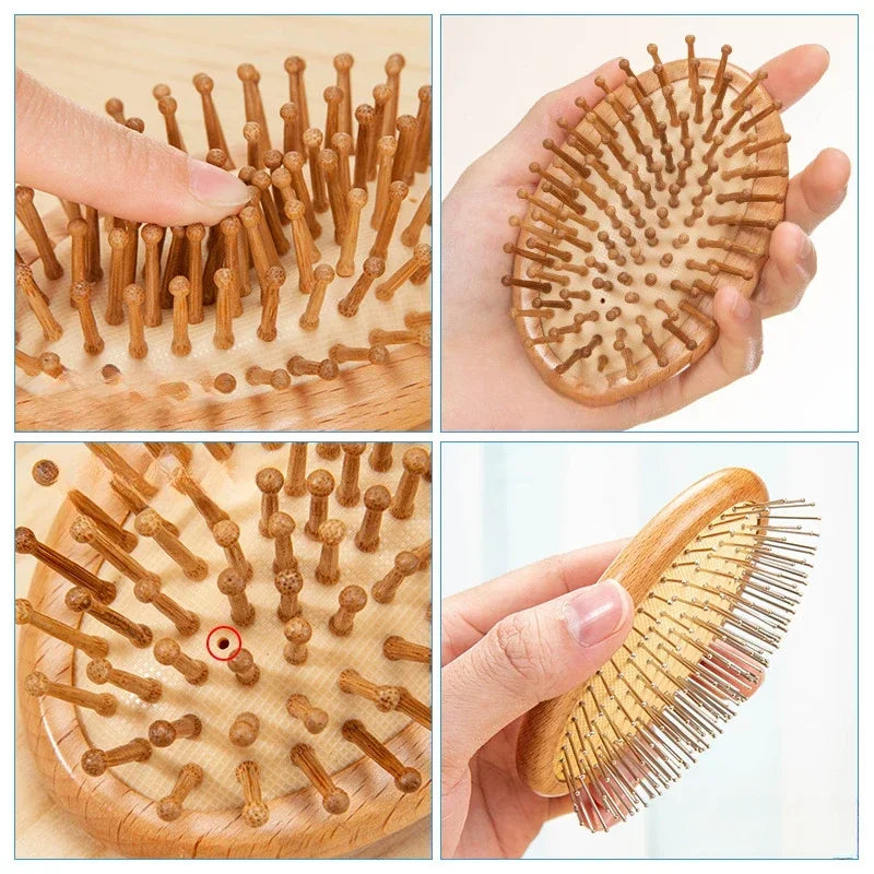 Round Bamboo Cushion Hair Brush | Anti-Static Massage Comb Bamboo Hair Brush QXL
