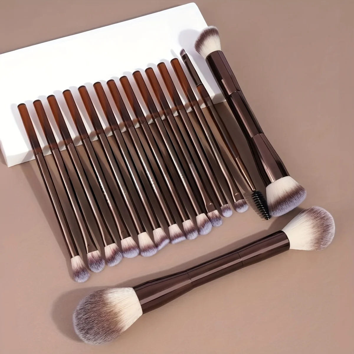 15-Piece Professional Soft Makeup Brush Set – Coffee Brown Makeup Brush Set QXL