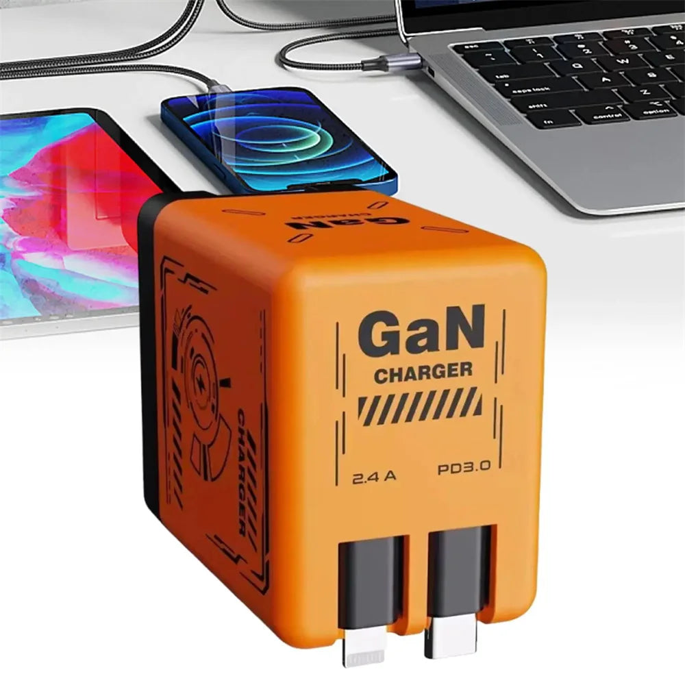 20W GaN PD3.0 Fast Charger | Retractable USB-C Cable Adapter GaN USB-C Wall Charger QXL