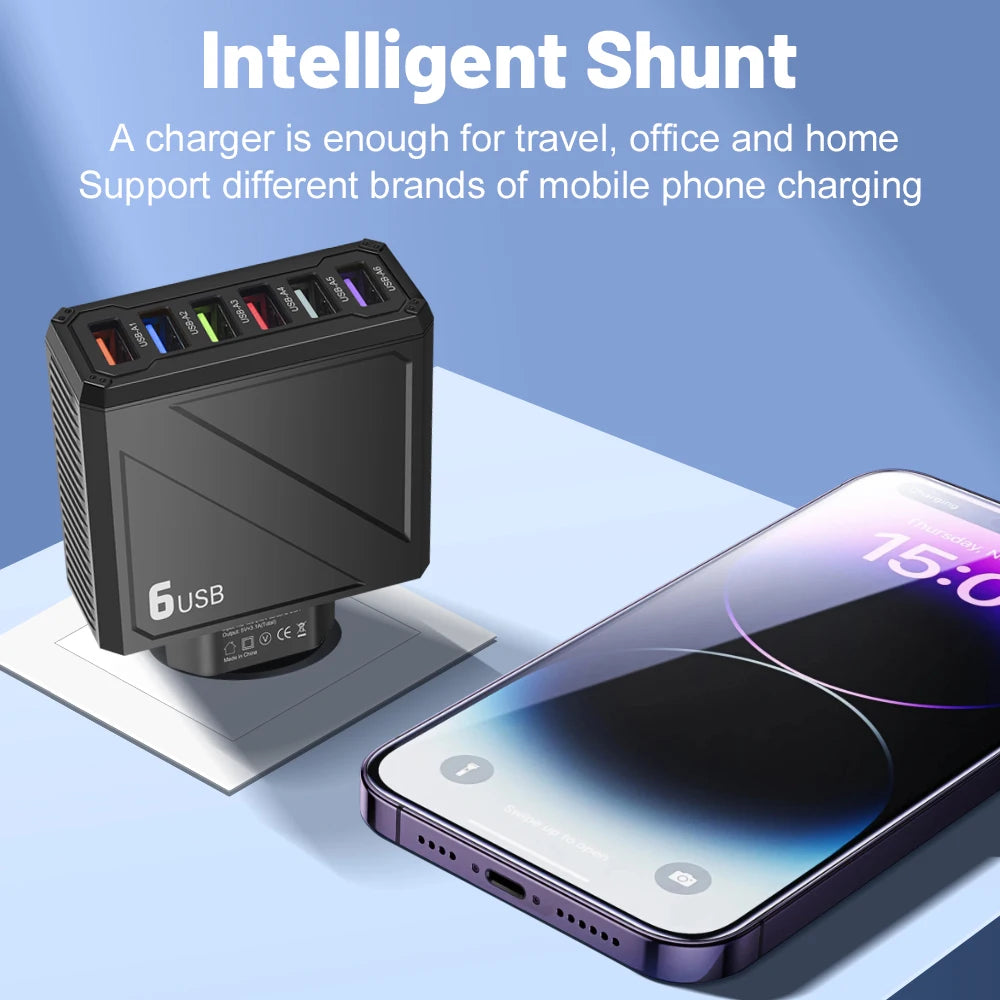 6-Port USB Wall Charger QC3.0 Fast Charging | Multi Plug USB Wall Charger QXL