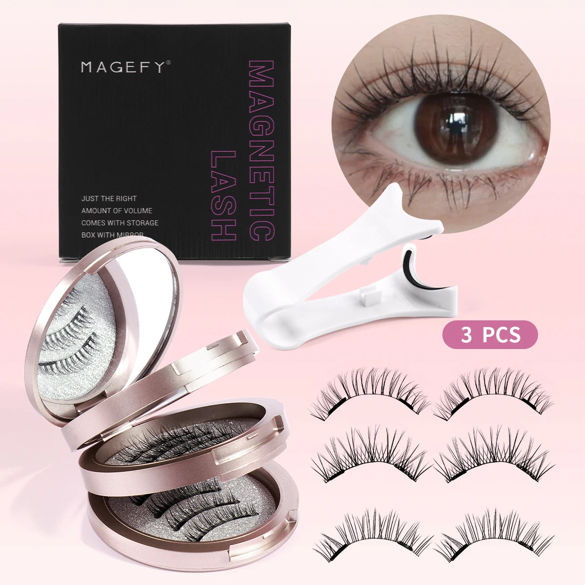 MAGEFY 3-Pair Magnetic Eyelashes Set | Glue-Free & Reusable Magnetic False Lashes QXL 3 Pairs 7-8mm Mix