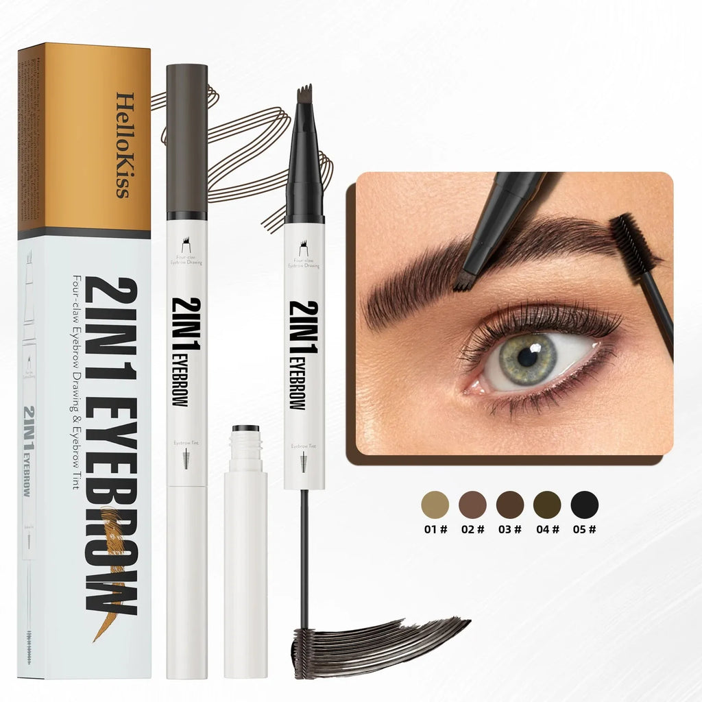 Hello Kiss 2-in-1 Four-Claw Eyebrow Pen | Waterproof Liquid Liquid Eyebrow Pen QXL