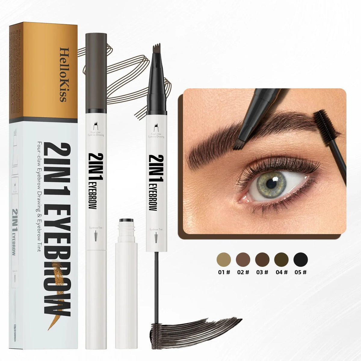 Hello Kiss 2-in-1 Four-Claw Eyebrow Pen | Waterproof Liquid Liquid Eyebrow Pen QXL