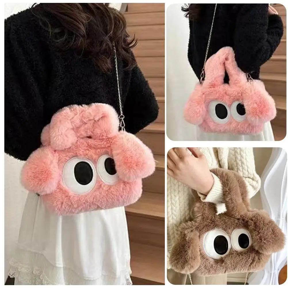 Kawaii Big Eye Plush Crossbody Bag | Y2K Cute Shoulder Purse Plush Crossbody Bag QXL