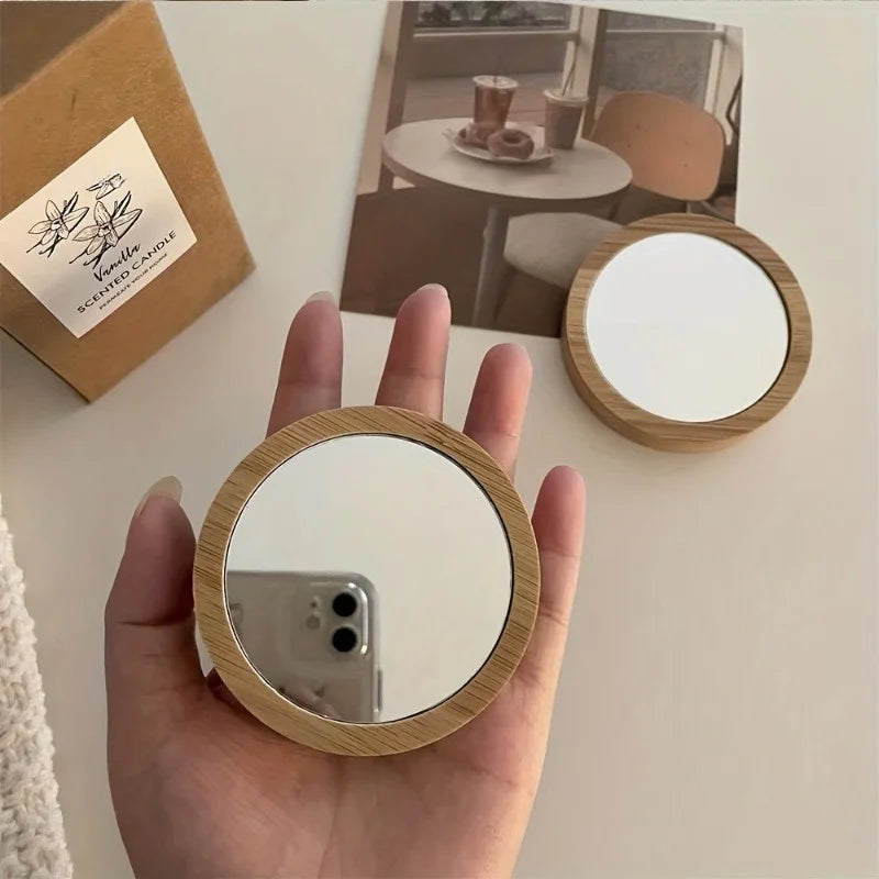 Compact Round Wooden Travel Mirror | Portable Handheld Mirror Portable Compact Mirror QXL