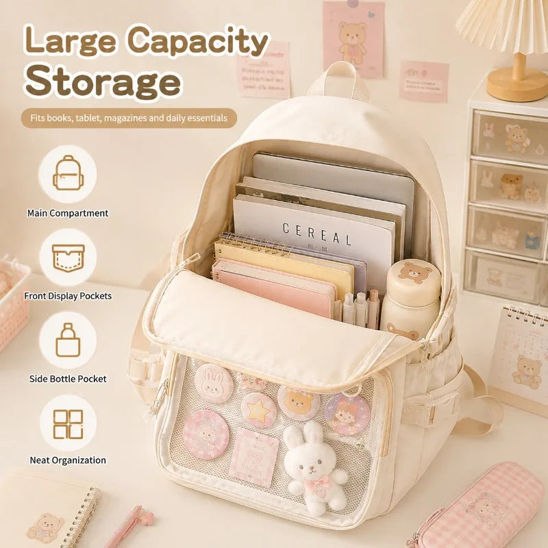 Kawaii Ita Bag Backpack | Clear Pin Display Window School Bag Ita Bag Backpack QXL