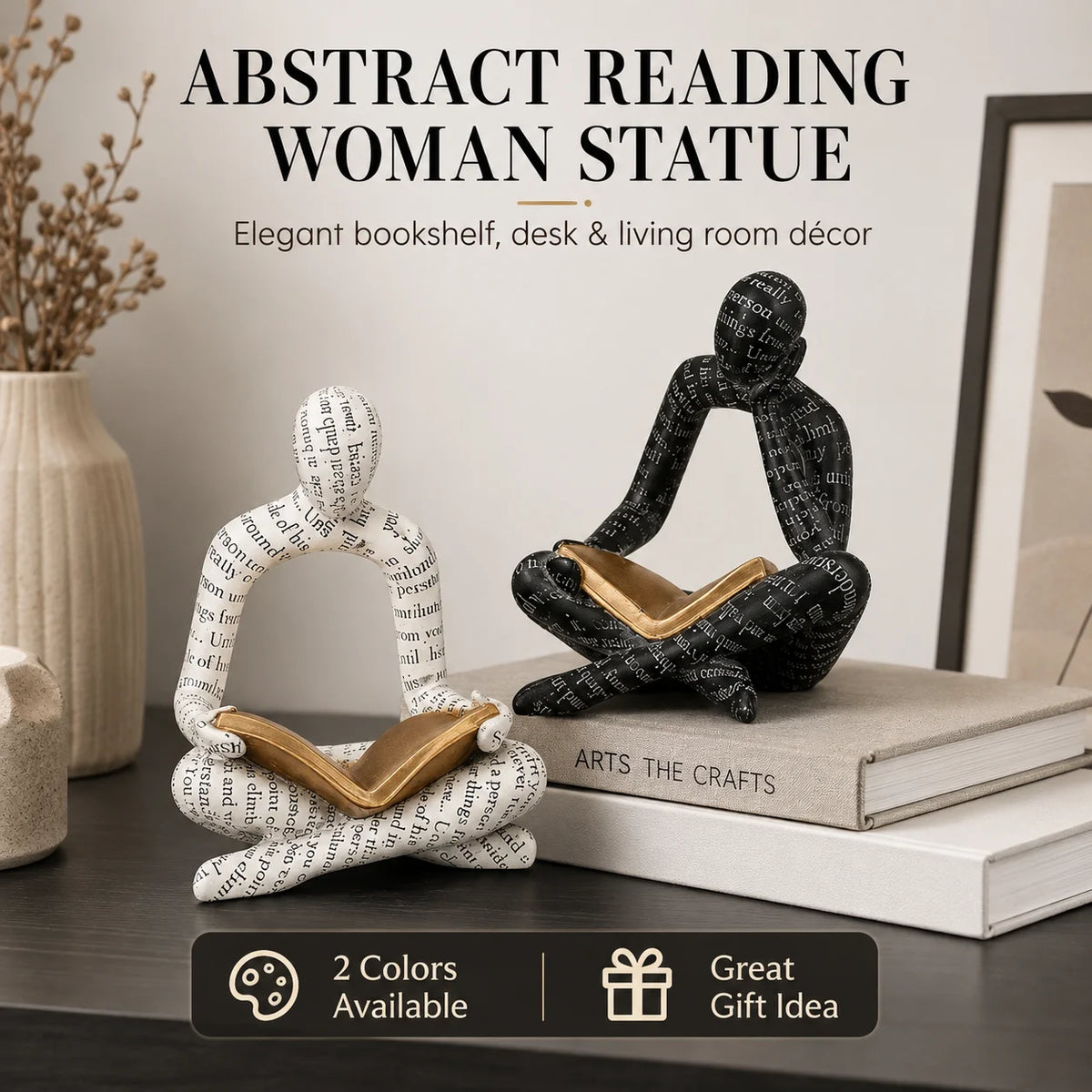 Abstract Reading Woman Resin Statue | Modern Desktop Sculpture Decorative Sculpture QXL