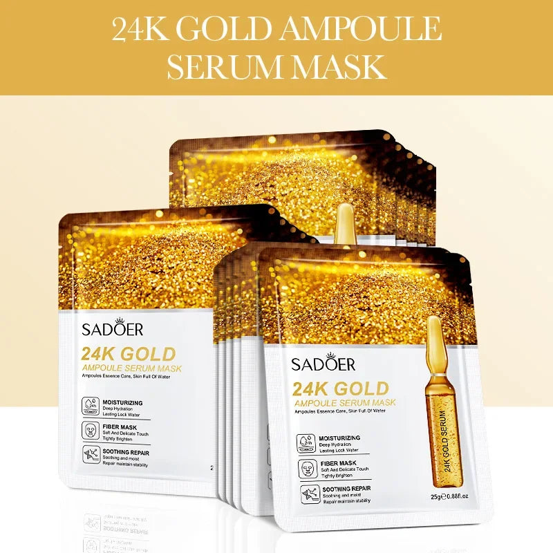 SADOER 15-Pack 24K Gold Hyaluronic Acid Face Masks – Firming Gold Hydrating Face Mask QXL