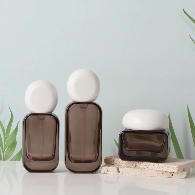 30/50g Brown Glass Cosmetic Jar | Refillable Press Dispenser Cosmetic Glass Jar QXL