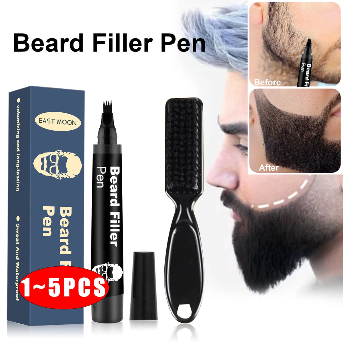 4-Tip Waterproof Beard Filler Pen & Brush Kit | East Moon Beard Filler Pen QXL