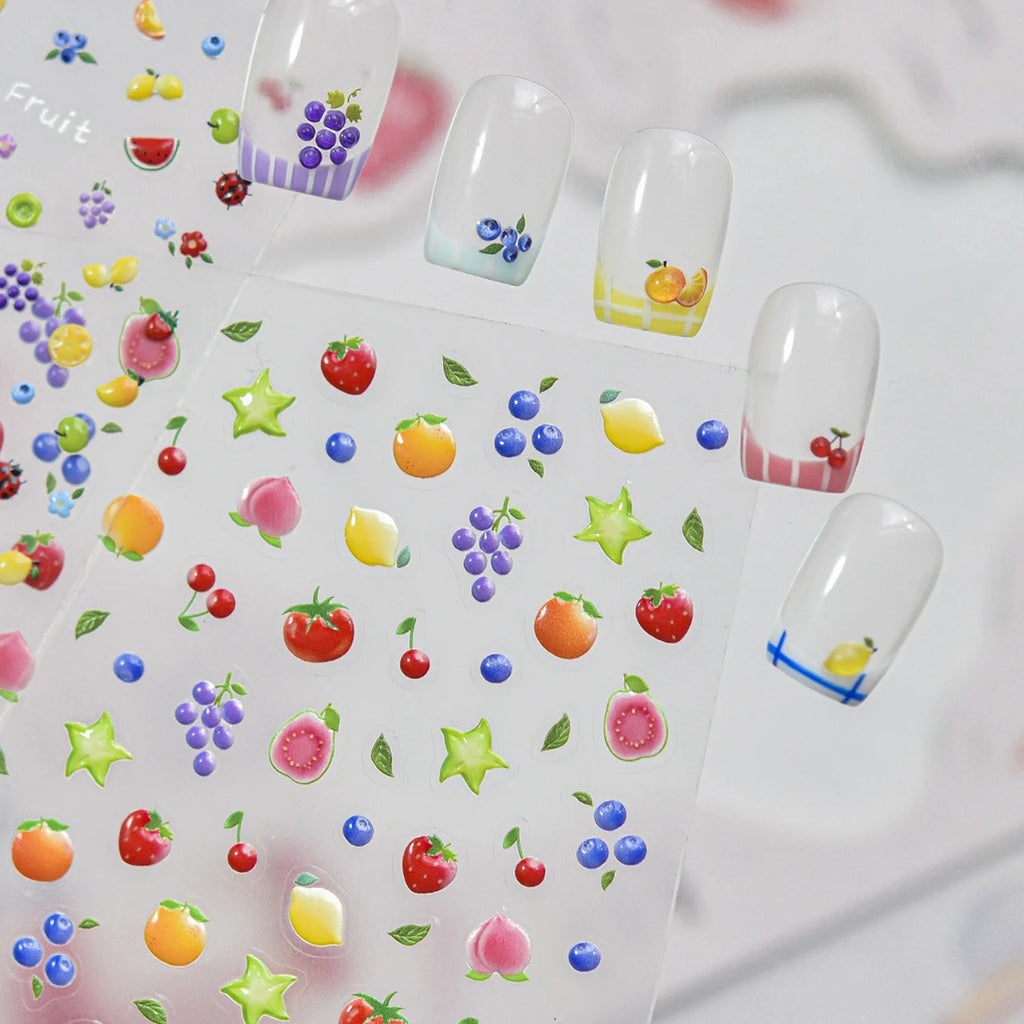 5D Embossed Fruit Nail Stickers | Cute Strawberry & Blueberry Nail Art Stickers QXL