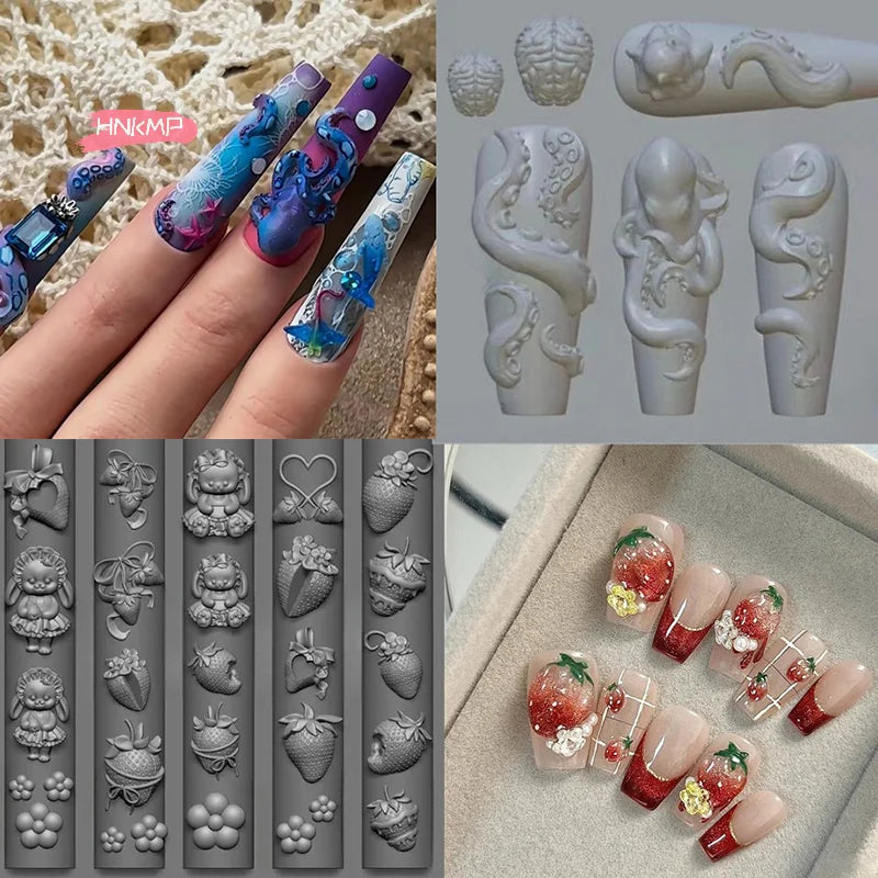 3D Silicone Nail Art Mold – Bunny, Strawberry & Ocean Designs Nail Art Mold QXL
