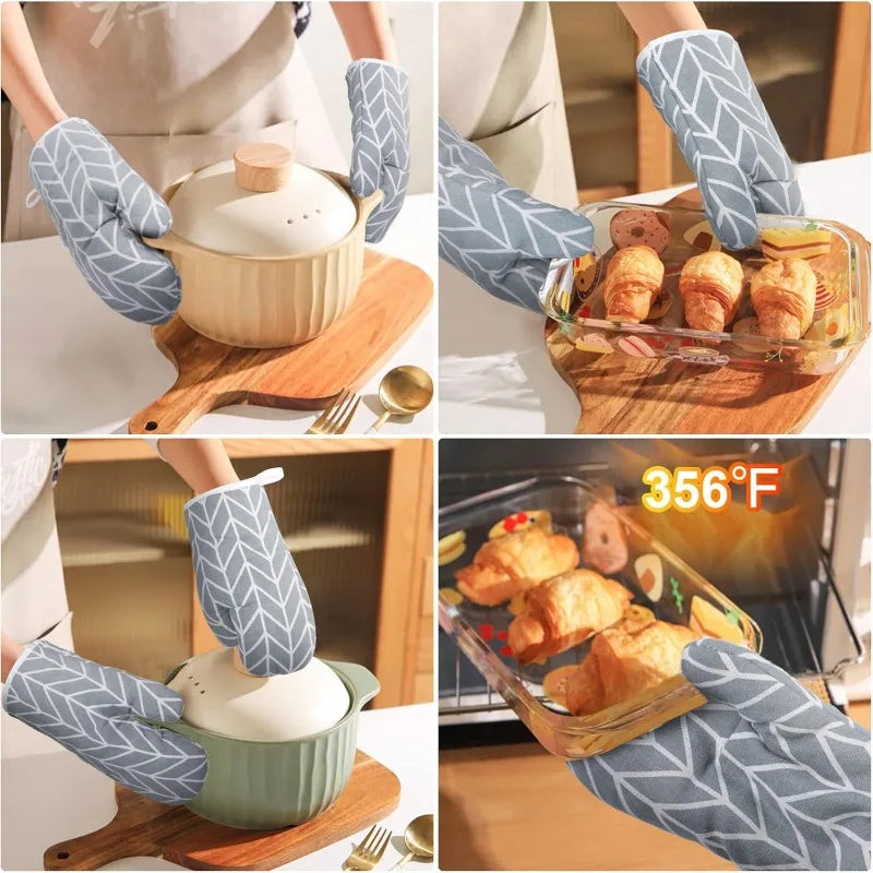 Cotton Linen Oven Mitts | Heat-Resistant Baking Gloves Oven Mitts QXL