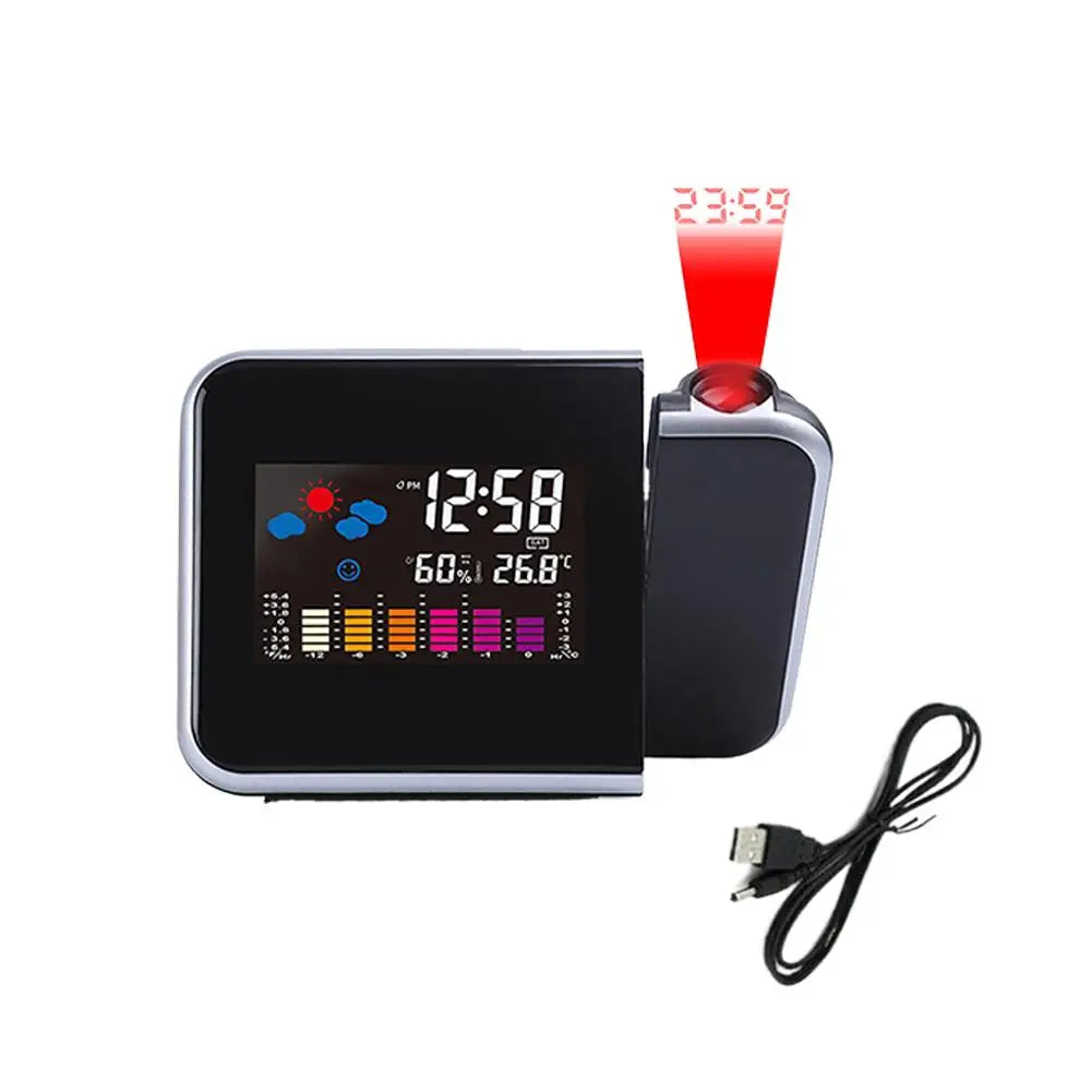 LED Projection Alarm Clock | Color Screen & Weather Forecast Projection Alarm Clock QXL Black