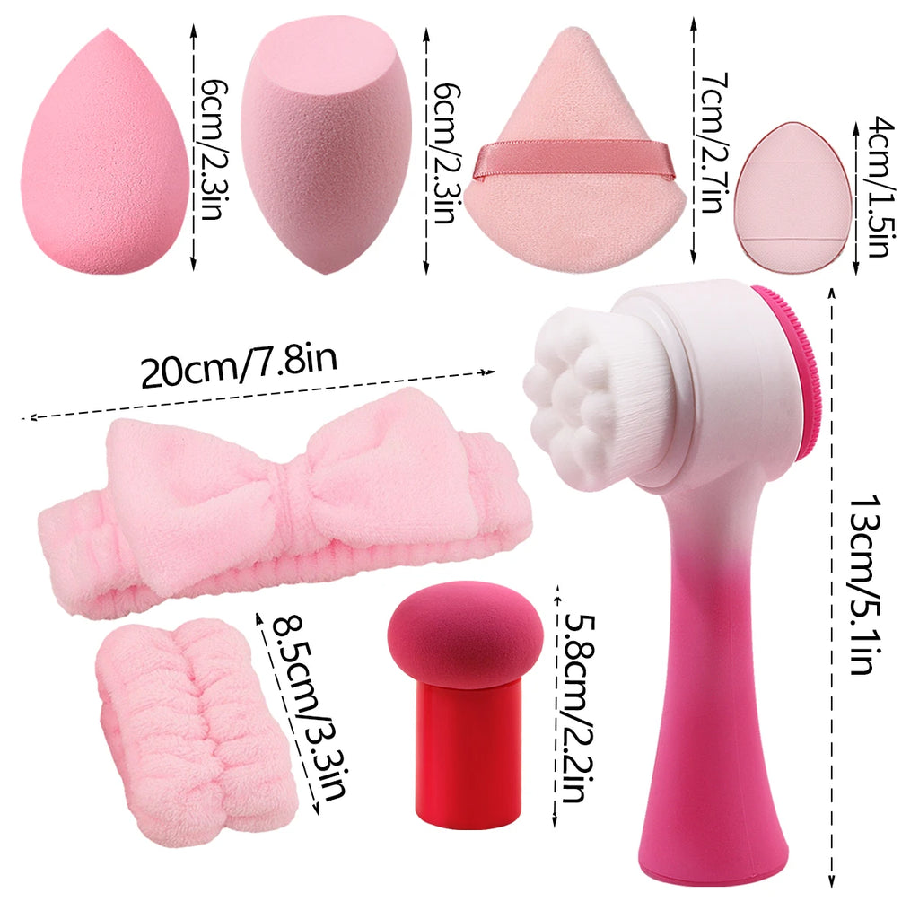 15-Piece Pink Makeup Set | Puffs, Blending Eggs & Face Brushes Makeup Applicator Set QXL