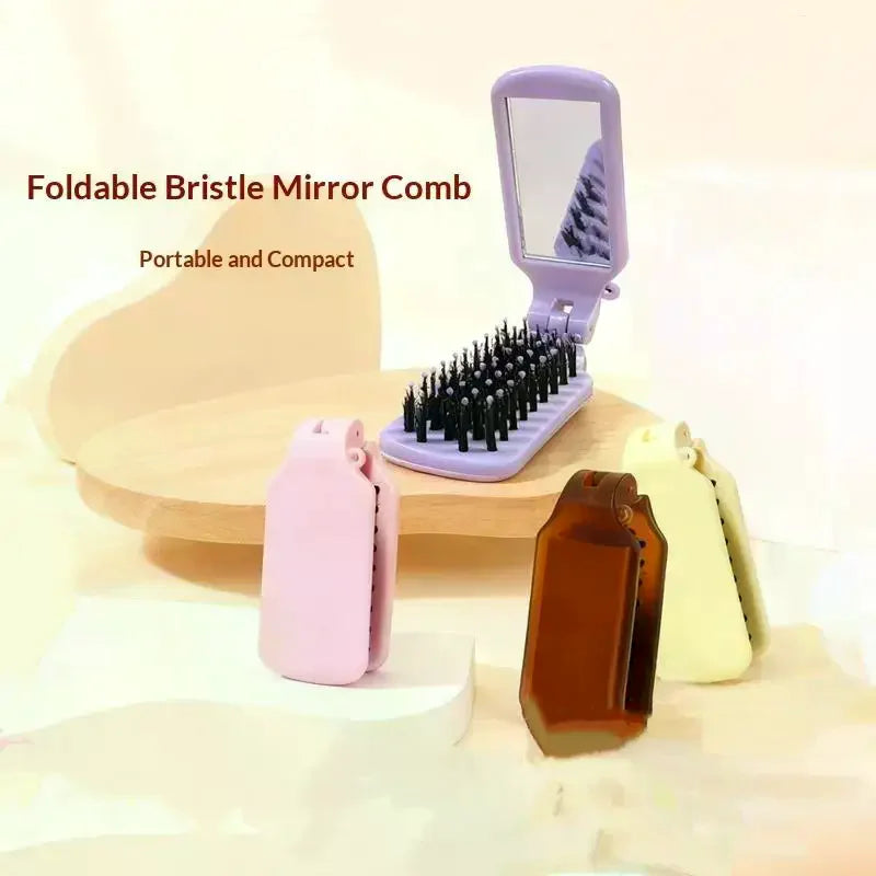 Folding Pocket Hair Comb with Mirror | Compact Travel Brush Folding Travel Comb QXL