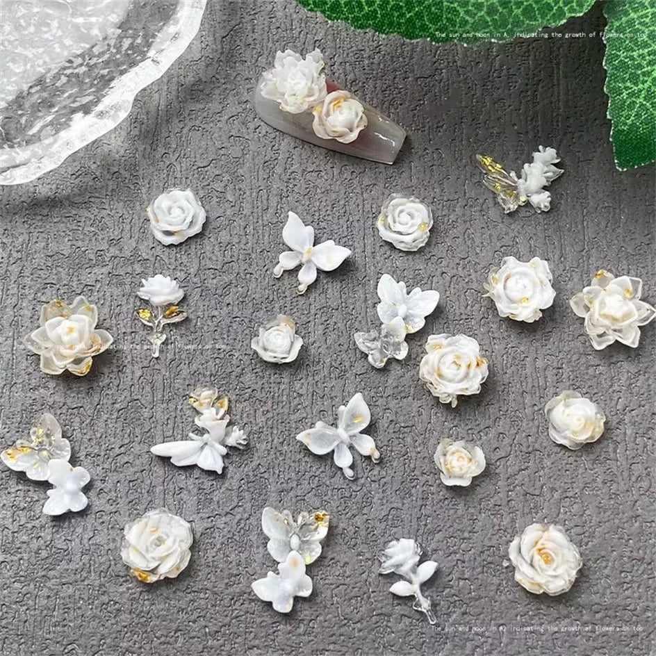 20-Pc 3D Flower & Butterfly Nail Charms | Korean DIY Nail Art Nail Art Charms QXL