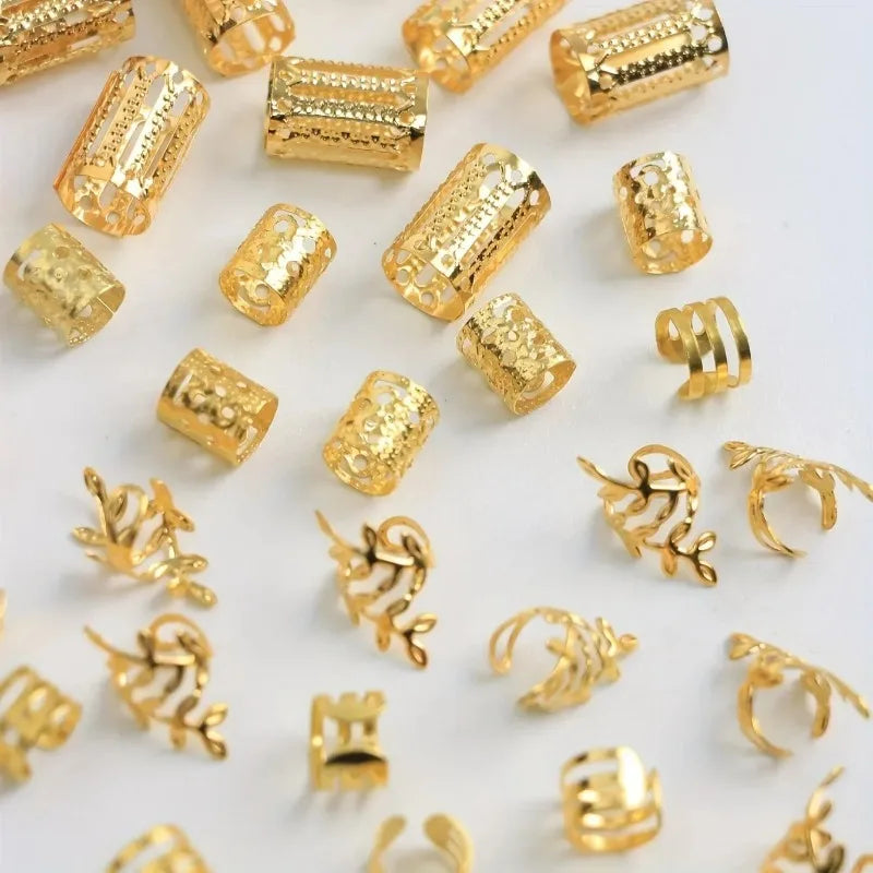 40-Pc Metal Hair Rings, Beads & Cuffs for Braids | Gold Silver Hair Braid Accessories QXL