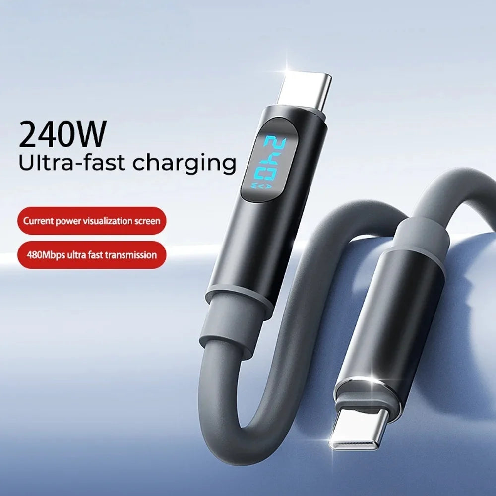 240W USB-C Fast Charging Cable with Digital Display | 6A USB-C Charging Cable QXL
