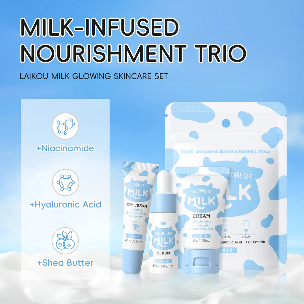 LAIKOU Milk 3-Piece Skincare Travel Set | Niacinamide & Hyaluronic Skincare Travel Set QXL