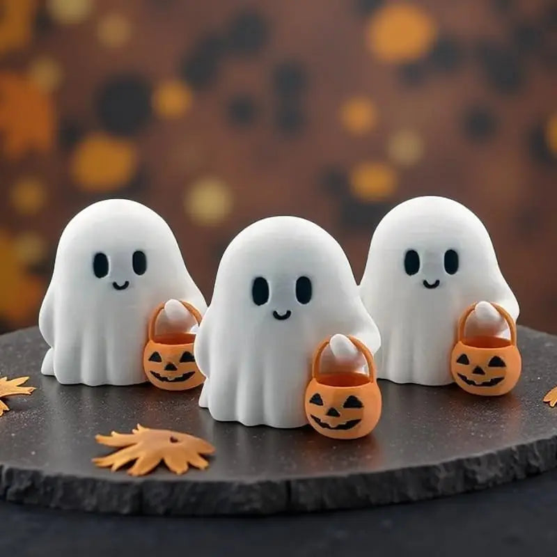 Halloween Ghost Pumpkin Figurine | Cute Trick or Treat Decor