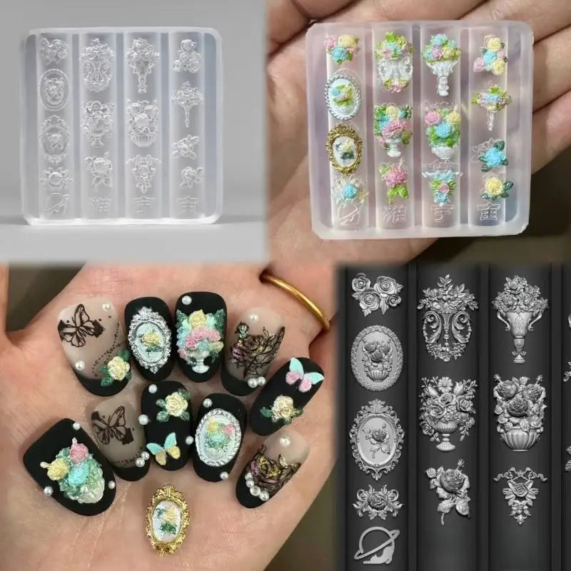3D Vintage Bouquet Silicone Nail Art Mold | DIY Manicure Tool Silicone Nail Mold QXL