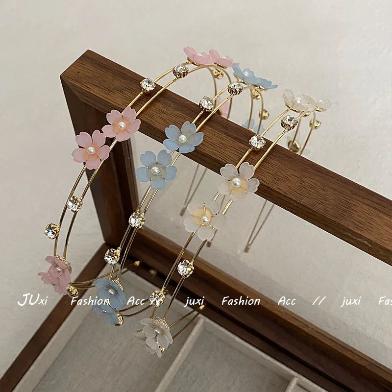 Korean Floral Crystal Double Layer Headband | Slim Hair Hoop Crystal Hair Headband QXL