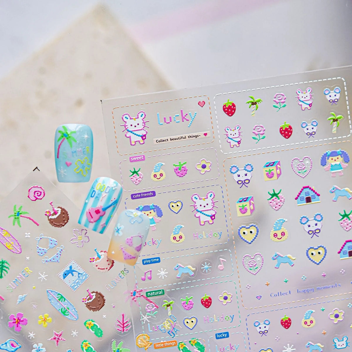 5D Cute Cartoon Nail Stickers | Self-Adhesive Nail Decals Nail Art Stickers QXL