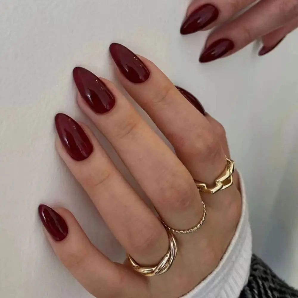 24-Pack Long Almond Press-On Nails – French Cherry Red Tips Press-On Nail Tips QXL A