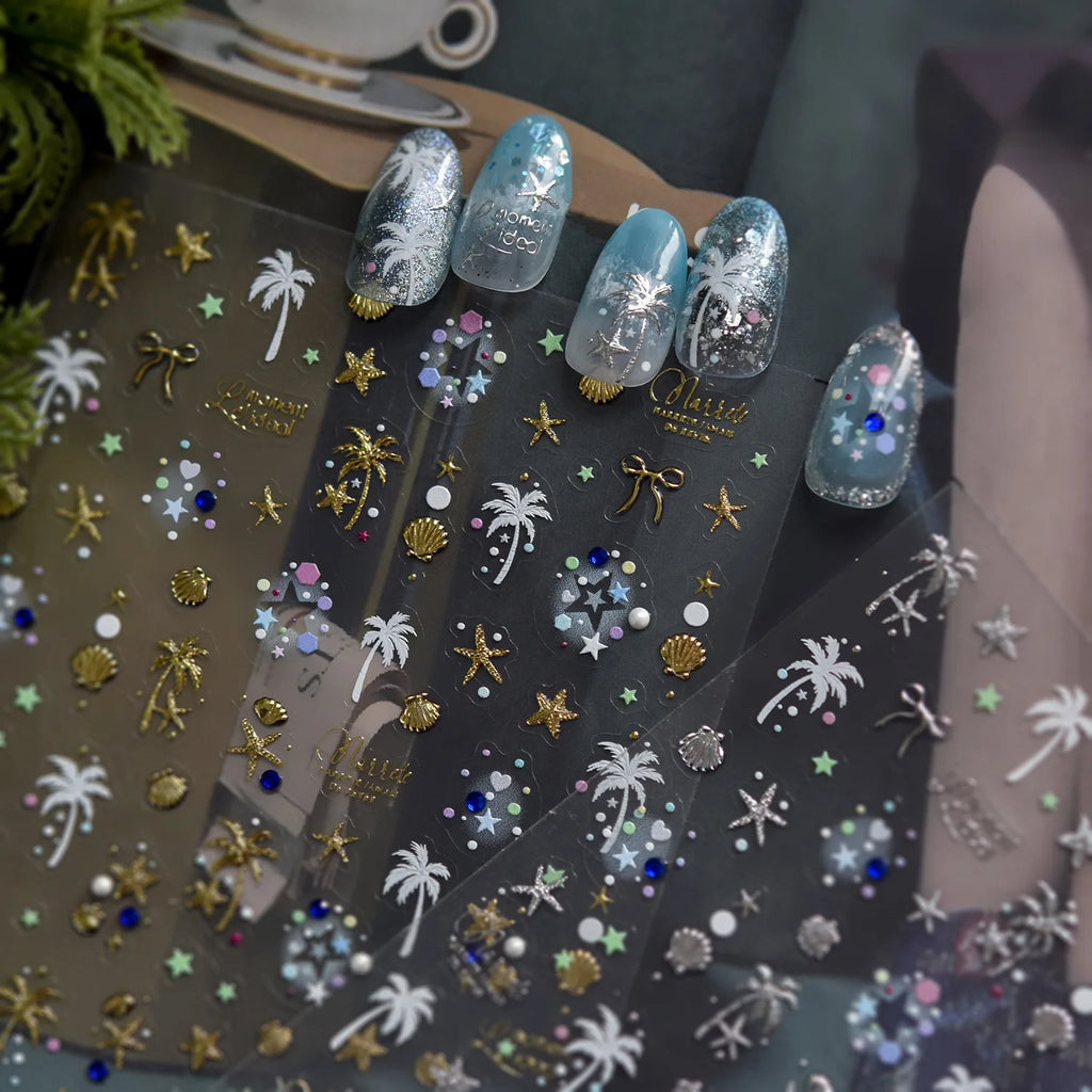 5D Summer Beach Nail Stickers | Tropical Foil Nail Art Decals Nail Art Stickers QXL